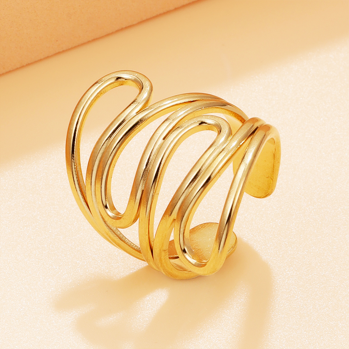 Women's Irregular Line Open Ring, 304 Stainless Steel Polished Finish